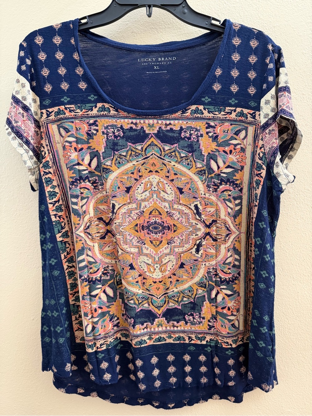 Preloved Lucky Brand Women's Multicolor Floral Medallion Shirt Size XL